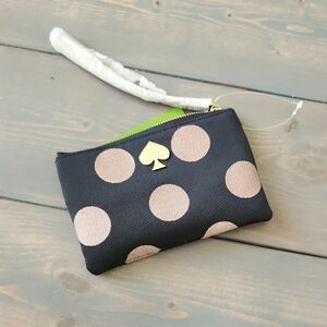 Kate Spade Black and Rose Gold  Polka Dot Wristlet